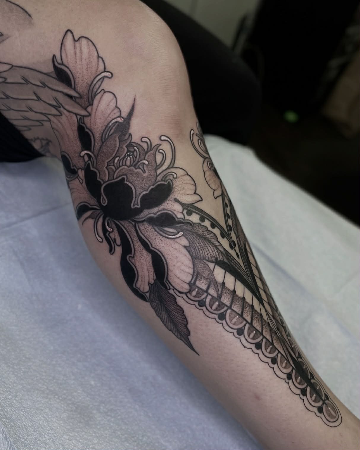Neo-traditional back piece tattoo by Jena — Gold Scarab Tattoo Seattle